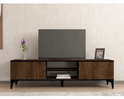 Erem TV-meubel | 100% MELAMINE | Walnoot, Zwart - Emob - TV-meubel - Melamine; Spaanplaat