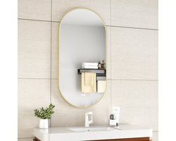 ERFU Ovale Badkamerspiegel met verlichting led 50x100 cm in goudkleur: Luxe, Verwarming en Dimbare LED Verlichting