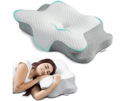 Ergo Nekkussen Memory Foam Orthopedisch Kussen Ideaal voor Nekondersteuning Bedkussen Ademend Anti-snurk Hypoallergeen Wasbare Kussensloop Polyester 62x40x11/13cm