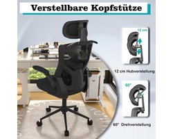 ErgoElite Pro Bureaustoel – Ergonomische Bureaustoel met Verstelbare Hoofdsteun & Lendensteun – Ademend Mesh, Kantelfunctie, Opklapbare Armleuningen & Kledinghanger – Comfortabele Hoge Rugleuning – Zwart Alta