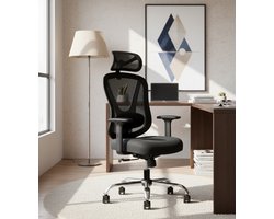 ErgoFlex Pro – Ergonomische Bureaustoel met 3D-Lendensteun, Verstelbare 3D-Armleuningen & Hoofdsteun – Luxe Design Bureaustoel voor Thuiswerk & Kantoor – Zwart Depauwwonen