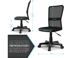 ErgoLite Bureaustoel – Ergonomische Draaistoel Zonder Armleuningen – Ademend Netstof – In Hoogte Verstelbaar – Compact & Lichtgewicht – Voor Kinderen, Studenten & Thuiswerk – Zwart Alta