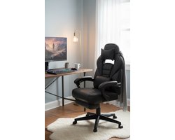 ErgoLux Deluxe Ergonomische Bureaustoel met Uitschuifbare Voetensteun, Hoofd- en Lendensteun, Kantelbare Rugleuning, Hoogte Verstelbaar 47-57 cm – Comfortabel Werken en Gamen – Novihome