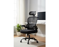 ErgoLux Premium Ergonomische Bureaustoel met 3D Hoofdsteun, Lendensteun en Inklapbare Armleuningen – Zwart, 59x65x122 cm – Novihome
