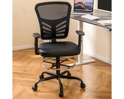 ErgoLux Pro Bureaustoel met Verstelbare Armleuningen en Voetensteun, Mesh & Kunstleer Zithoogte 54–75 cm, Hoge Draaistoel tot 150 kg – Novihome