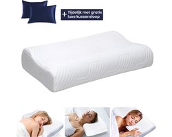 ErgoLuxe Alura – Ergonomisch Kussen – Hoofdkussen met Neksteun voor Zij- & Rugslapers – 2 Hoogtes 8/10 cm – Verkoelende Werking – Traagschuim Kussen – Inclusief Kussensloop