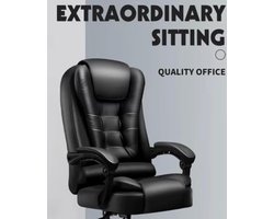 ErgoMax Deluxe Ergonomische Bureaustoel met Voetsteun – Luxe Lederen Gaming & Kantoorstoel – In Hoogte Verstelbaar, Draaibaar, Kantelbaar tot 150°, Dikke Zitting, Hoge Rugleuning, Zwart Alta