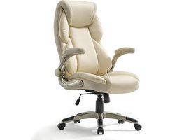 ERGONOMIC Bureaustoel, PU-lederen bureaustoel met 90° opklapbare armleuning, lendensteun, 360 graden draaibare computerstoel met gewatteerd zitkussen voor thuis/kantoor