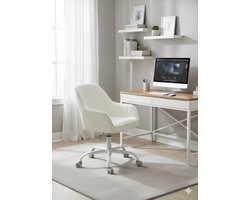 Ergonomic Swivel Office Chair – Sherpa & Faux Leather, Foam-Padded, Height-Adjustable Desk & Bar Chair, Cappuccino Beige + Cloud White, Comfortable Home Office Chair IndustrialHome