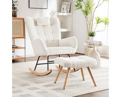 Ergonomisch 92 cm High White Rocking stoel, stoelbreedte 65 cm - inclusief 1 kussen en 1 voet ontlasting (49*38*38 cm), stabiel rubberen kutje, max.