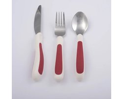 Ergonomisch aangepast bestekset - Verdikt bestek | Meer grip - Artritis - Rood / Wit