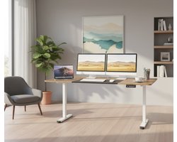 Ergonomisch Elektrisch In Hoogte Verstelbaar Sta-Zit Bureau 140x70 cm – Modern Computertafel voor Thuis en Kantoor – Met Geheugenfunctie, Kabelbeheer & Anti-Botsing – A-Furniture Beige
