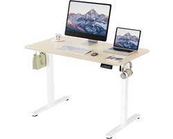 Ergonomisch Elektrisch Zit-Sta Bureau – 110x60Cm - Verstelbaar Met Geheugenfunctie - Eiken Tafelblad & Wit Frame – Ideaal Voor Thuiswerken