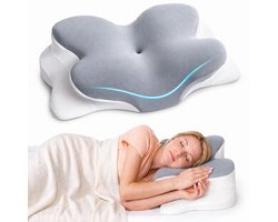 Ergonomisch Hoofdkussen - 95% Katoen - Hoofdkussen Nekklachten - Vlinderkussen - Voor Rug-, Buik- en Zijslapers - Memory Foam - Traagschuim Kussen - Slaapkussen - Kussen - Ergonomisch Kussen - Orthopedische Kussens - Zacht
