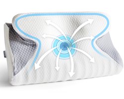 Ergonomisch Hoofdkussen - 95% Katoen - Hoofdkussen Nekklachten - Vlinderkussen - Voor Rug-, Buik- en Zijslapers - Memory Foam - Traagschuim Kussen - Slaapkussen - Kussen - Ergonomisch Kussen - Orthopedische Kussens - Medium