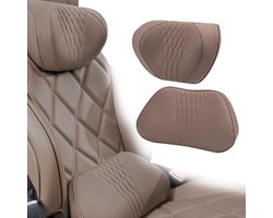 Ergonomisch Hoofdkussen en Lendensteun Set van Geheugenfoam voor Rugpijnverlichting, Ademend en Comfortabel (Bruin)
