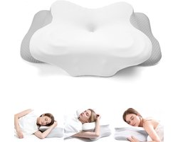 Ergonomisch Nekkussen Memory Foam – Orthopedisch Slaapkussen 2-in-1 Hoogte Verstelbaar – Afneembare Koelhoes – Ondersteuning voor Rug-, Zij- en Buikslapers – Tegen Nek- en Schouderpijn – Anti-Allergisch Comfort Kussen