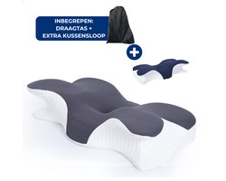Ergonomisch slaapkussen - Traagschuim - Hoofdkussen - Voor buik- en zijslapers - Helpt bij snurken - Memory Foam - Vlinderkussen - Inclusief extra kussensloop