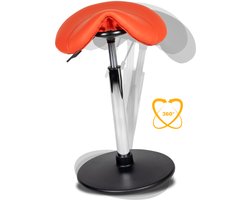 Ergonomische balanskruk, wiebelkruk, zit-sta kruk, zadelkruk, stahulp | hoog model in de kleur oranje.