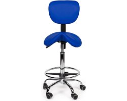 Ergonomische Blauwe Zadelkruk met Rugleuning – Comfortabele Werkstoel met Wieltjes – Ideaal voor Kappers, Beauty & Medische Praktijken - Standaard (50-68cm) / met Voetsteun / Standaard wielen