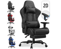 Ergonomische Bureaustoel – 2D Verstelbare Armleuningen – Rugleuning 90-135° – Voetensteun – 150 kg Draagvermogen – Stil Wielen – Zwart