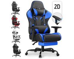 Ergonomische Bureaustoel – 2D Verstelbare Armleuningen – Rugleuning 90-135° – Voetensteun – 150 kg Draagvermogen – Stil Wielen – Zwart blauw