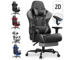 Ergonomische Bureaustoel – 2D Verstelbare Armleuningen – Rugleuning 90-135° – Voetensteun – 150 kg Draagvermogen – Stil Wielen – Zwart grijs