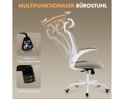 Ergonomische Bureaustoel 63x66x132 cm – Medahomestore Premium Mesh Computerstoel met Verstelbare Hoofdsteun & Lendensteun – Ademend Netweefsel, Opklapbare Armleuningen, 140° Kantelfunctie – Comfortabele Werkstoel Kaki – BIFMA Gecertificeerd tot 125 k