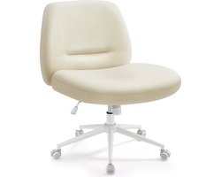 Ergonomische Bureaustoel - Brede Zitting - Crème Wit - Stalen Frame - Katoen-Linnen Blend - Verstelbare Hoogte - 70cm x 70cm x 82-90cm