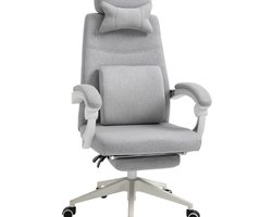 Ergonomische Bureaustoel – Bureau Stoel – Gamingstoel – Werkstoel – Office Chair – Verstelbare Hoogte – 360° Draaifunctie – Zwenkwieltjes – Multi-Layer Schuim – Roestvrijstalen Frame – Grijs