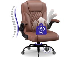 Ergonomische Bureaustoel - Bureaustoel - Bureaustoelen voor Volwassenen - met Verstelbare Hoofdsteun, Armleuningen en Lendensteun - 150 Kg - Bruin