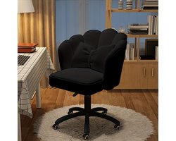 Ergonomische bureaustoel-Bureaustoelen voor volwassenen-Bureau Stoel met Fluweelblad | Strikvormige-Foam Vulling, Metalen Frame-Beauty - Salon - Kaptafel-(ZWART).