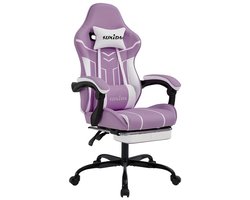 Ergonomische bureaustoel-Bureaustoelen voor volwassenen- Hoge Kwaliteit- Geheugenschuim & Lendensteun- Met Voetpedalen -Ondersteuning van de Onderrug-Verstelbare Hoogte Relaxstoel voor Computerbureau-(Paars En Wit).