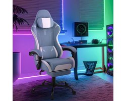 Ergonomische bureaustoel-Bureaustoelen voor volwassenen- Hoge Kwaliteit Stof Zacht Als Kunstbont- Ergonomische PC-stoel-erstelbare Draaibare Werkstoelen Met Voetsteun-(Blauw).