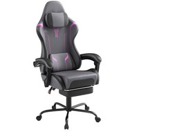 Ergonomische bureaustoel-Bureaustoelen voor volwassenen- Hoge Kwaliteit Stof Zacht Als Kunstbont- Ergonomische PC-stoel-erstelbare Draaibare Werkstoelen Met Voetsteun-(zwart&paars).