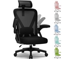 Ergonomische bureaustoel-Bureaustoelen voor volwassenen-Kantoorstoel met Verstelbare Schuim Lendensteun-Verstelbare Hoofdsteun- Opvouwbare Armleuningen- 135° Kantelbaar-Zitoppervlak 150kg-(ZWART)