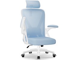 Ergonomische bureaustoel-Bureaustoelen voor volwassenen-Kantoorstoel met Verstelbare Schuim Lendensteun-Verstelbare Hoofdsteun- Opvouwbare Armleuningen- 135° Kantelbaar-Zitoppervlak 150kg-(Blouw).