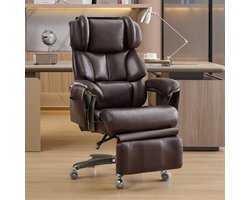 Ergonomische bureaustoel, comfortabele directiestoel met massage- en verwarmingsfunctie, PU-leer, voetensteun, draaibaar, verstelbare rugleuning, maximaal draagvermogen 150 kg, geschikt - kantoor en thuiswerkplek (bruin)