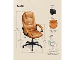 Ergonomische Bureaustoel Deluxe – Luxe Gamingstoel & Directiestoel – Verstelbare Hoogte & Kantelfunctie – Comfortabel PU Leer – 360° Draaibaar – Met Wielen – Tot 150 kg Draagkracht – Caramelbruin - Ganeey