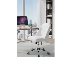 Ergonomische Bureaustoel Depauwwonen – Comfortabele Draaistoel met Wieltjes, Kunstleren Zitvlak, Verstelbare Hoogte, Directiestoel zonder Armleuningen – Wit | Kantoorstoel, Werkstoel, Thuiswerk, Vergaderkamer