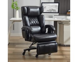 Ergonomische bureaustoel, directiestoel met massage - en verwarmingsfunctie, PU-leer, voetensteun, 360° draaibaar, verstelbare rugleuning, tot 150 kg, kantoor en thuiswerkplek (Zwart)