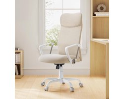 Ergonomische Bureaustoel – Draaistoel met Hoogteverstelbare Gevoerde Zitting, Kantelfunctie, S-vormige Rugleuning, Maximale Belastbaarheid 120 kg, Comfortabel & Ademend – Cappuccino Beige – Altameubel