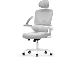 Ergonomische bureaustoel - Fauteuil - met 90° opklapbare armleuning - Adaptieve lendensteun - In hoogte verstelbaar Grijs