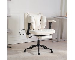 Ergonomische Bureaustoel - Fauteuilstoel - Brede Verdikte Zitting met Voetsteun - Verstelbare Opblaasbare Lendensteun - In Hoogte Verstelbare Armleuningen - Verstelbare Rugleuning - 360° Draaibaar met Stille Wielen - Stoel voor Studeerkamer-Beige