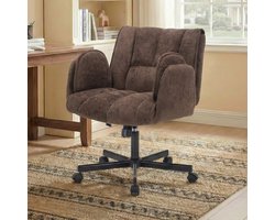 Ergonomische Bureaustoel - Fauteuilstoel - Opklapbare Armleuningen - Brede Verdikte Zitting - Verstelbare Opblaasbare Lendensteun - 360° Draaibaar met Stille Wielen - Computerstoel/Studeerstoel/Make-upstoel-Bruin