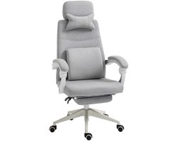 Ergonomische Bureaustoel Gamingstoel Schreibtischstoel Draaistoel Met Wielen Polyester Schuim 62x68x117-127 cm Grijs Verstelbare Voetensteun 160° Rugleuning Hoogte Verstelbaar Comfort Stoel Belastbaar 120 kg Home Office Stoel