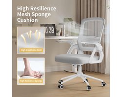 Ergonomische Bureaustoel, Grijze Gaming Stoel met Netrug, Flip-Up Armen, Middenrug Kussen, Lumbale Ondersteuning, Ideaal voor Thuis, Slaapkamer, Werkplek - Gemaakt in Duitsland