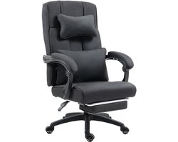 Ergonomische Bureaustoel – Kantoorstoel – Computestoel – Bureaustoel Zwart – Draaistoel Kunstleer – Verstelbare Lendensteun – Uitklapbaar Voetsteuntje