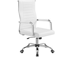 Ergonomische Bureaustoel Kunstleer - Verstelbare Draaistoel met Hoge Rugleuning en Armleuningen - Comfortabele Office Chair voor Kantoor Thuiswerkplek Study Room - Luxe Computerstoel Directiestoel Wit