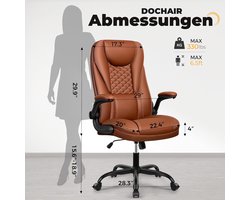 Ergonomische Bureaustoel Leer – 135° Kantelbaar, Verstelbare Rug & Armleuningen, Voetsteun – Comfortabele Directiestoel – Bruin